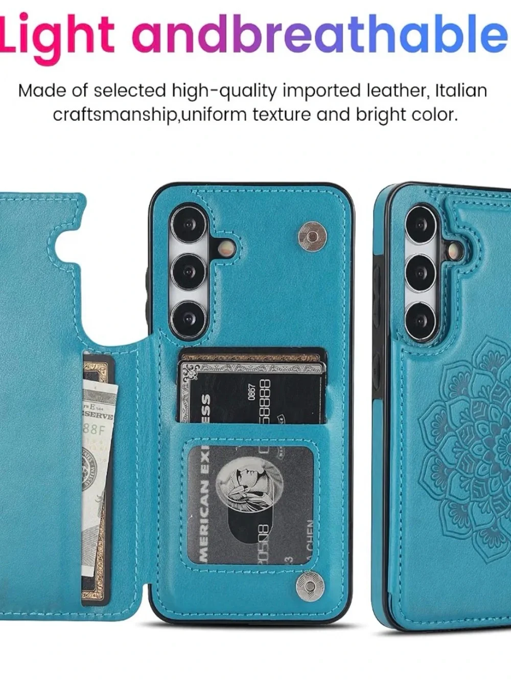 Blue Wallet Case for Samsung Galaxy S24/S25 Plus 6.7 inch card holder PU leather
